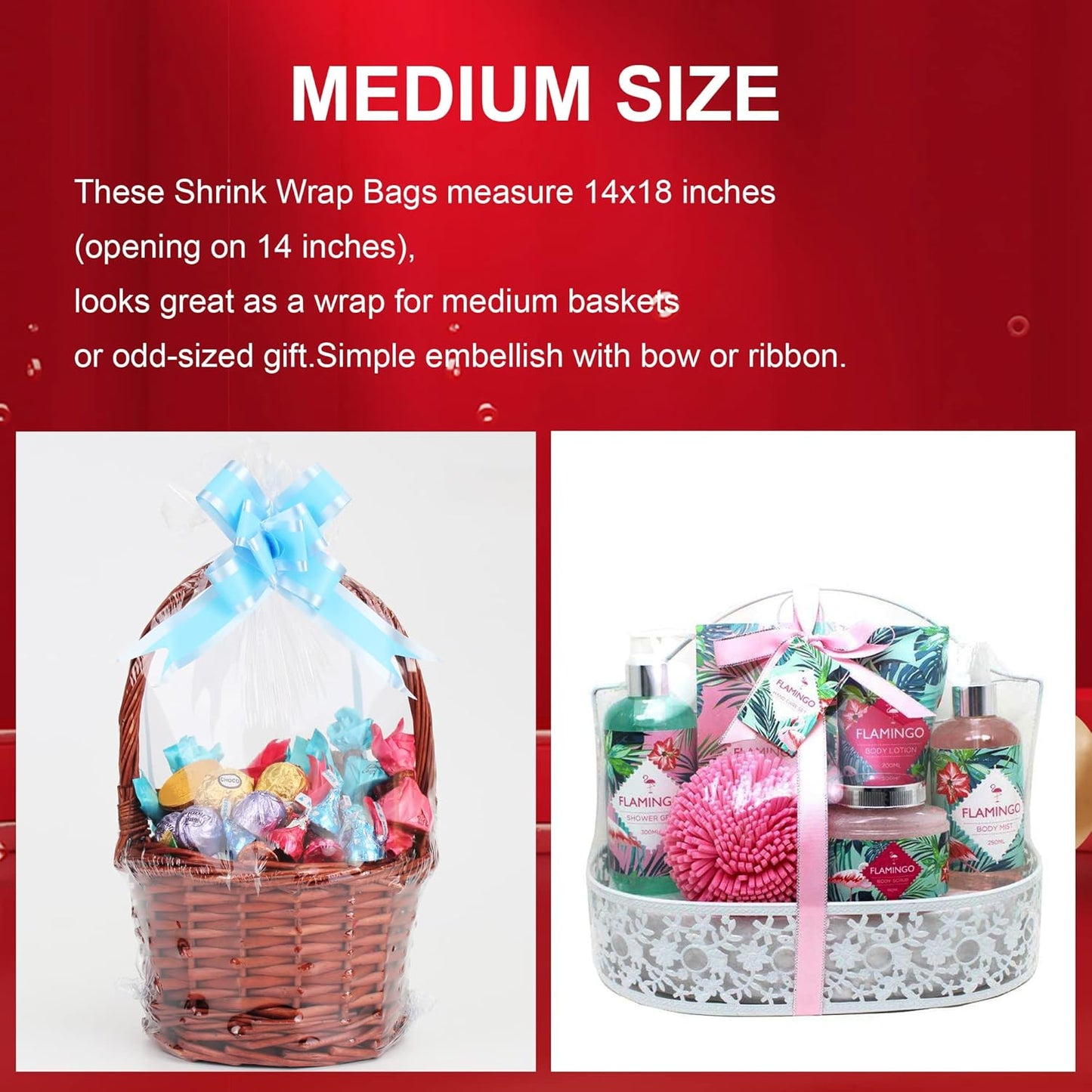 AOUKAR Shrink Wrap Bags, 10Pcs 17x24 Inch PVC Heat Shrink Bags, Clear Cellophane Wrap for Gift Baskets, Food Items, and Presents, Perfect for Various Occasions