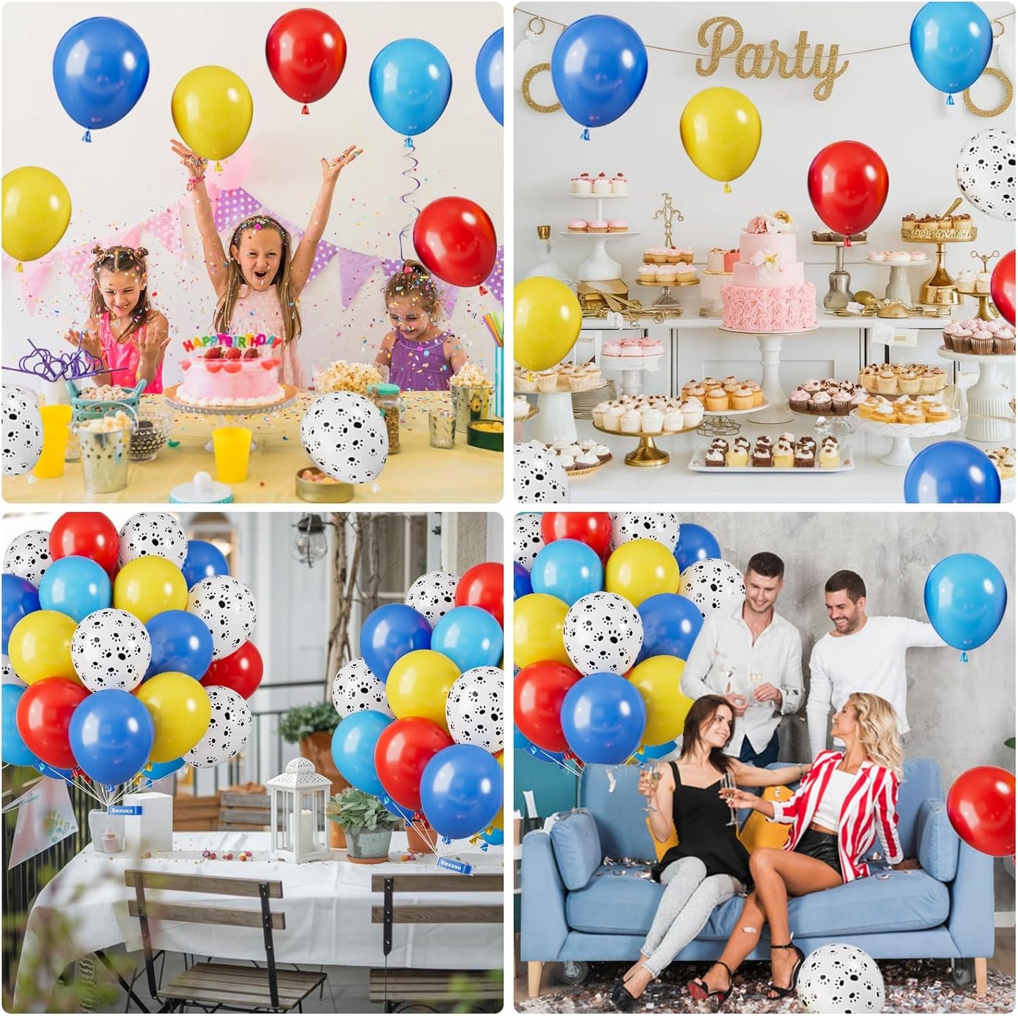 Paw Balloons, 12 Inch Yellow Blue and Red Balloons, Blue Yellow Red Helium Balloon Dog Paw Print Latex Balloon for Boys Girls Birthday Puppy Dog Theme Baby Shower Pet Party Decorations