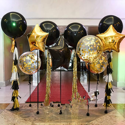 PartyWoo Black Foil Balloons 6pcs 22 Inch Large Round Foil Big Giant 4D Jumbo Inflatable Mirror Ball Mylar Balloons for Halloween Graduation Birthday Retirement Anniversary Party Decorations