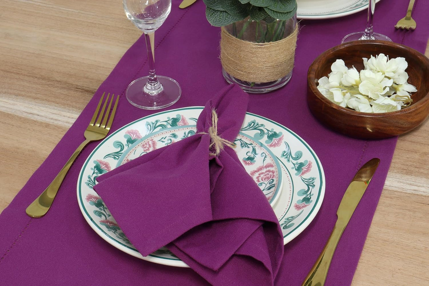 PurpleEssences Set of 12 Cloth Dinner Napkins 100% Cotton 18x18 Inch - Soft Durable Washable - Ideal for Farmhouse Party Fall Thanksgiving - Perfect Everyday Use Table Linen - Purple