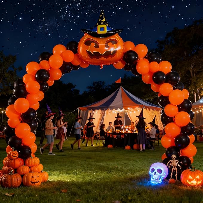 10pcs 12inch Black Orange Latex Balloons Party Theme Halloween Balloons Decor for Baby Shower Wedding Anniversary Halloween Baby Birthday Party Decorations (Pumpkin with Moon Hat)