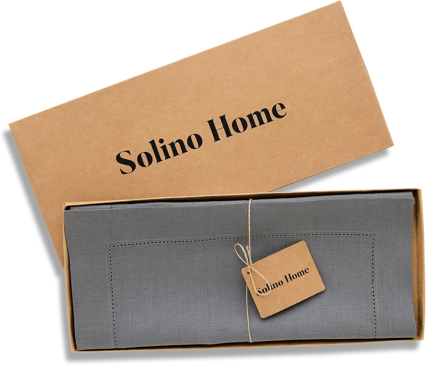 Solino Home Linen Steel Gray Hemstitch Table Runner 36 Inches - 100% Pure Linen Small Table Runner 14 x 36 Inch Ideal for Dresser and Coffee Tables - Classic Hemstitch - Fall, Autumn, Halloween