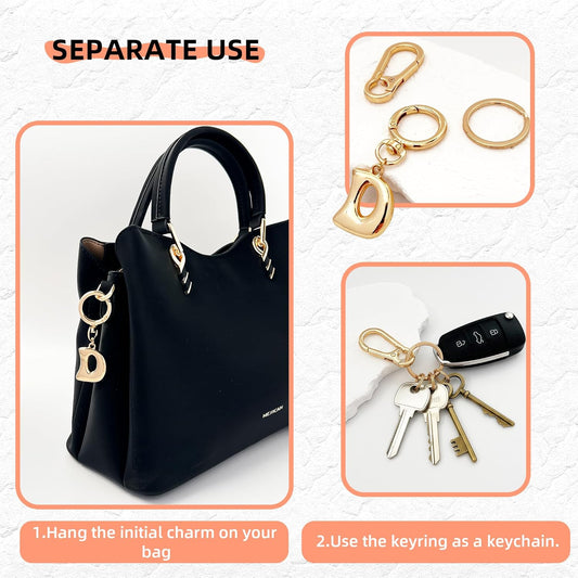 Gold Bubble Heart Initial Bag Charms for Handbags – Cute Initial Letter Keychain for Women, Purse Charms, Gold Gift