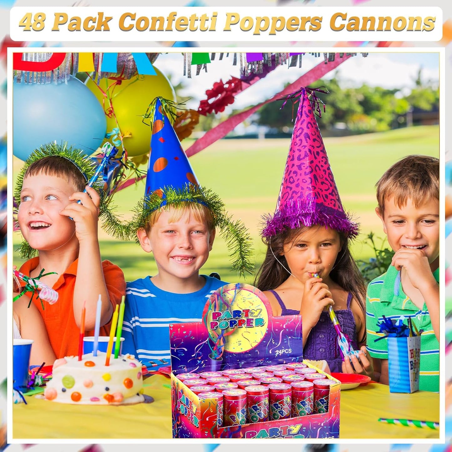 Honoson 48 Pcs Confetti Poppers Cannons Confetti Shooters Air Compressed Cannon for Wedding Birthday Party Bridal Shower Graduation Decoration Favor (4.33 Inch)