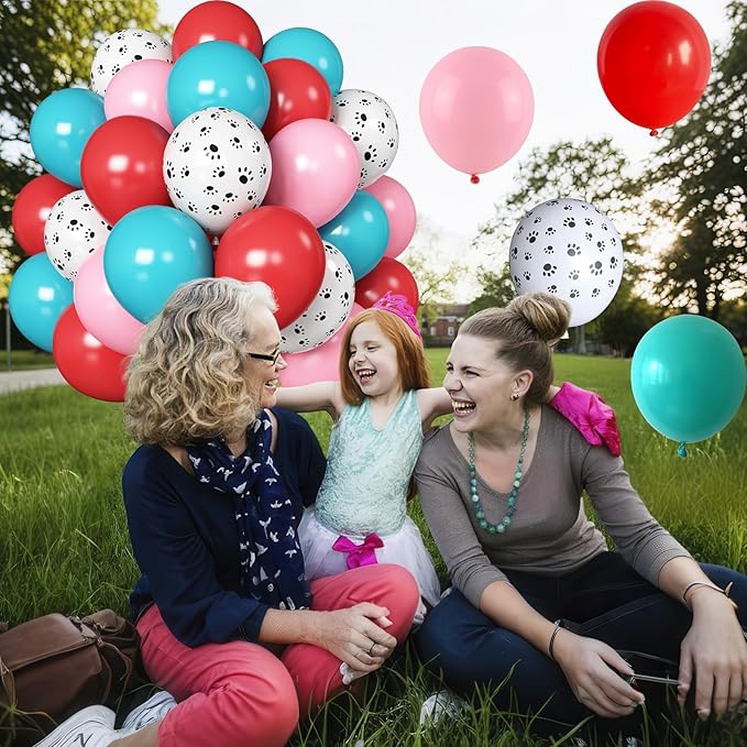 Dog Paw Balloons 12 Inch Pastel Baby Pink Teal Blue Turquoise Red Latex Party Balloon with Dog Paw Print Helium Balloons for Kids Girls Puppy Theme Baby Shower Birthday Cartoon Party Decoration