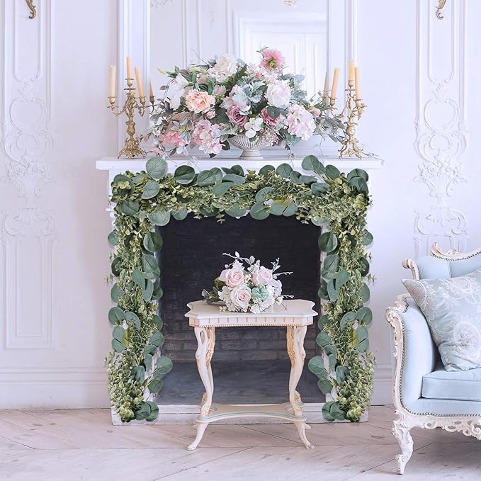 8.3' Long Faux Eucalyptus Greenery Garland - Silver Dollar Eucalyptus for Wedding Arch, Swag, Backdrop, Doorways, Mantel, Table Runner - Indoor/Outdoor