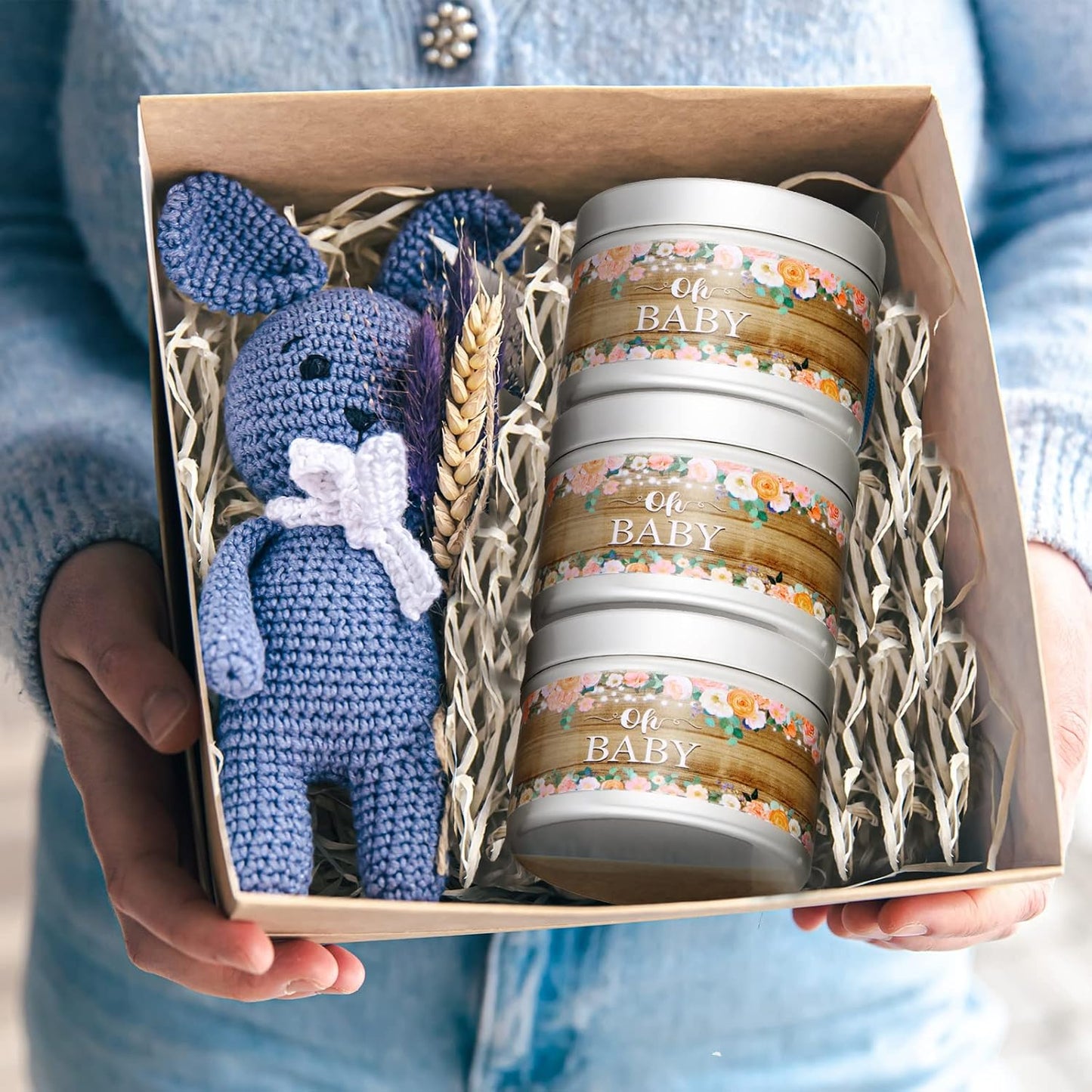MTLEE 24 Pcs Wood Grain Baby Shower Party Favors Candles Lavender Scented Baby Shower Favors for Guests Rustic Tealights Candles Gender Reveal Return Gifts Girl Boy(1.2 Oz, Khaki)