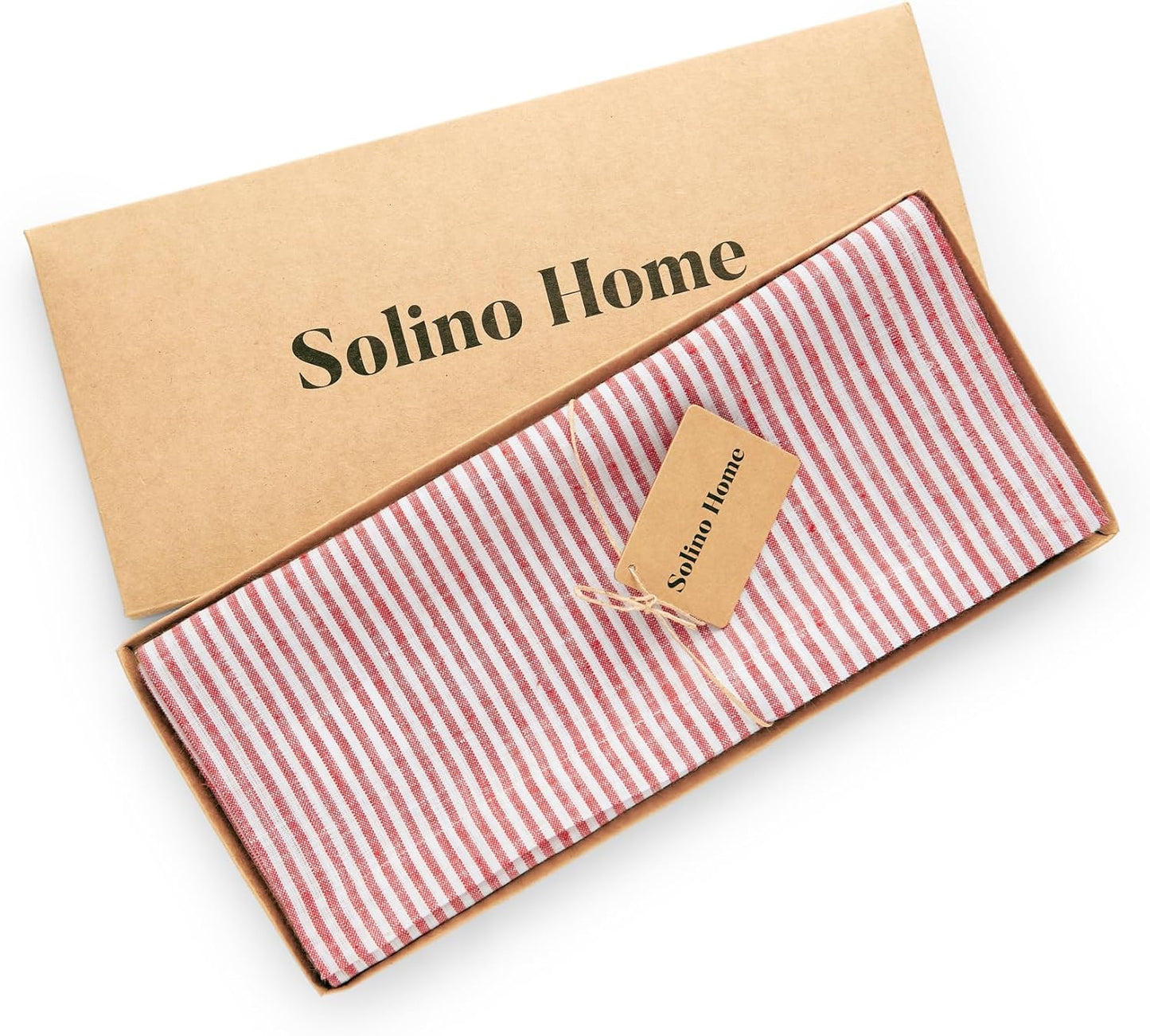 Solino Home Linen Striped Table Runner 108 Inches Long - Narrow Stripe 100% Pure Linen Red and White Dining Table Runner 14 x 108 Inch for Christmas, Holiday