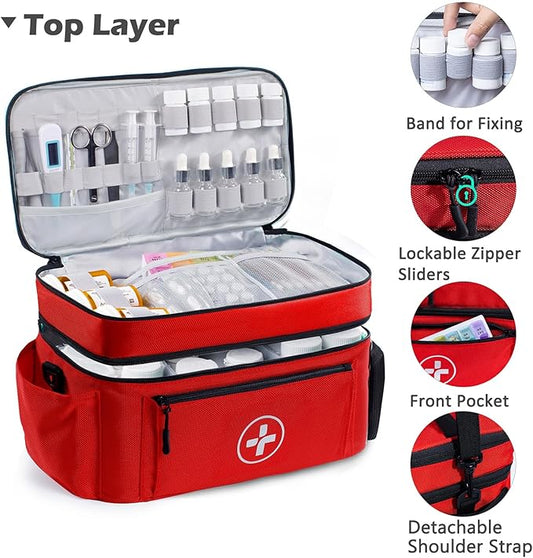 BAGSFY Travel Medicine Bag Organizer, Medical Bag Empty, Pill Bottle Organizer for Home, Large Medication Storage, Travel Carrying Case First Aid Kit Bags Empty, Emergency Kit.