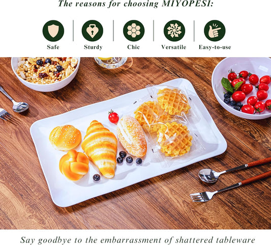 17-Inch Melamine Tray (Set of 2) - Unbreakable and Reusable Plastic Platters with Ceramic Feel, Stackable and Dishwasher-Safe - Versatile for All Meals