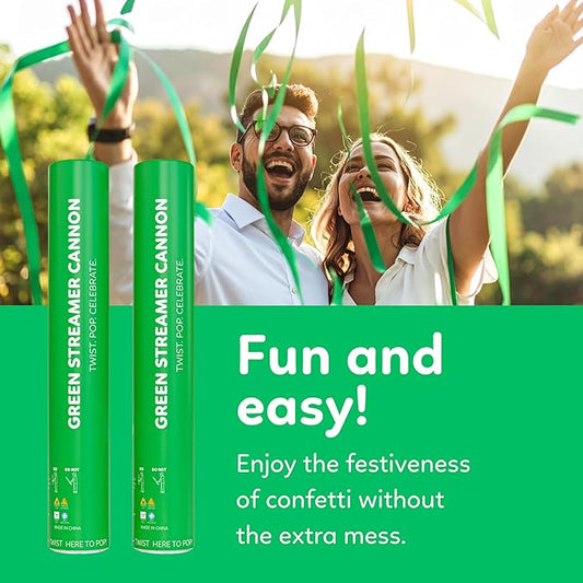 2 Pack Streamer Cannon Confetti Poppers | Biodegradable Green Confetti | TUR Party Supplies | Launches Up to 25ft | Giant (12 in) | Party Poppers for Graduation, Birthdays, Weddings, and Memorial Day