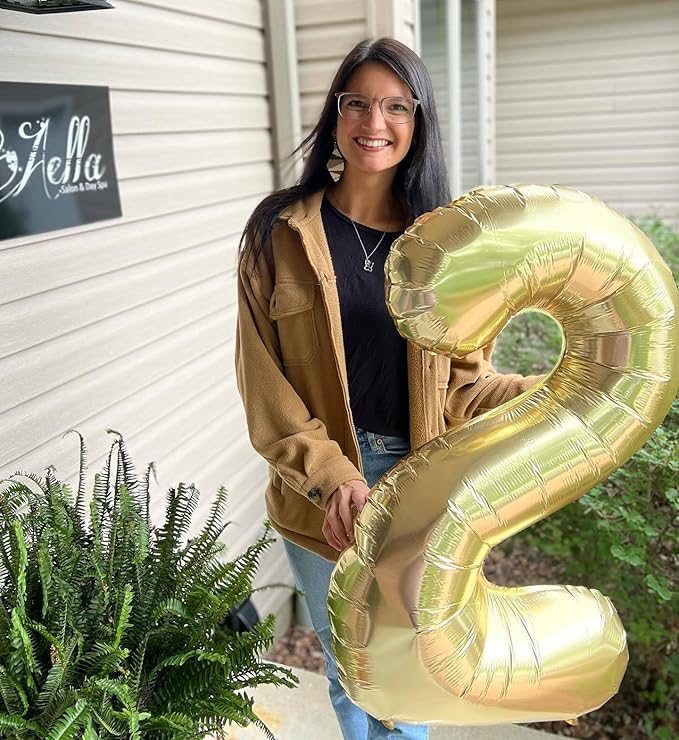 Light Gold Number 2 Balloon 40 Inch, 2nd Birthday Decoration for Toddlers Girls Boys, Sparkling 2 Number Balloon Party Decor