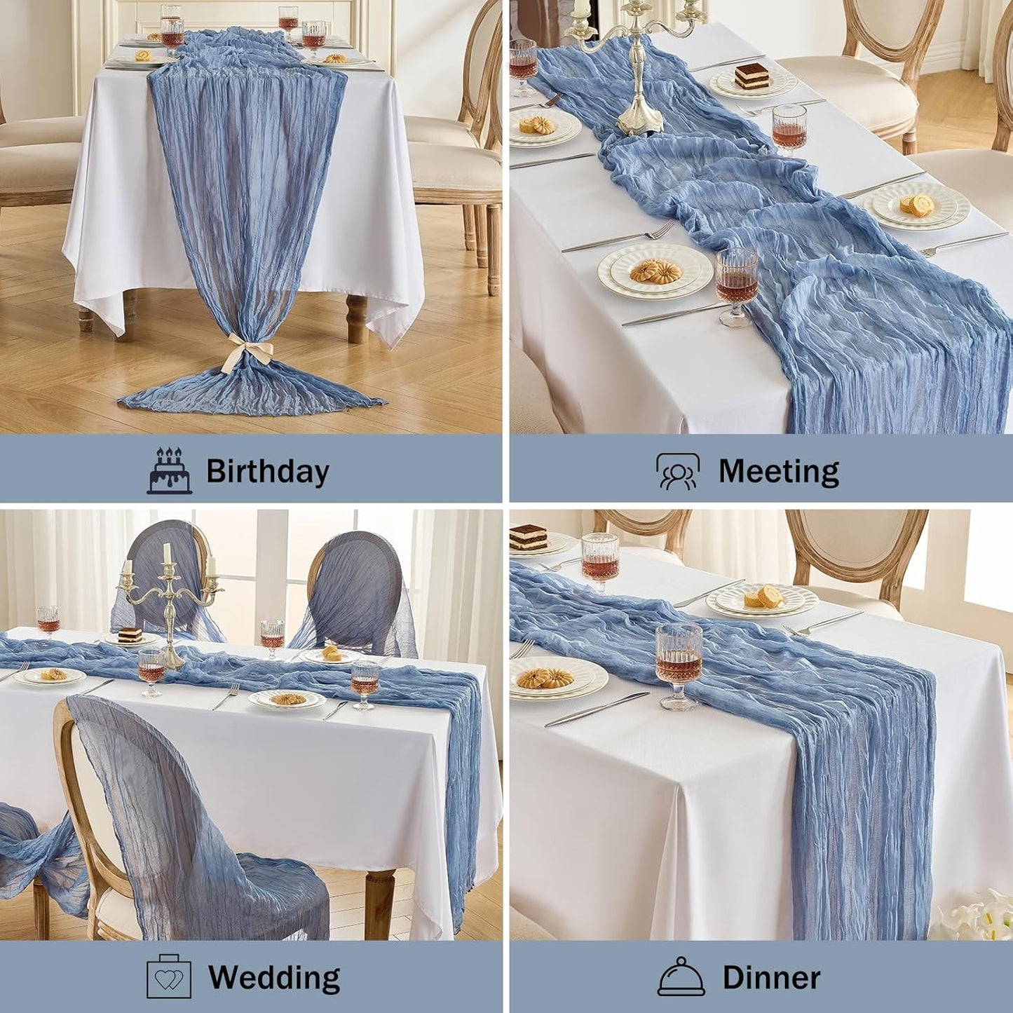 Fanami 1 Pack Cheesecloth Table Runner -10FT Dusty Blue Boho Gauze Cheese Cloth Table Runner 120 Inches Long Rustic Sheer Fabric Centerpieces for Wedding Birthday Party Bridal Baby Shower Decorations