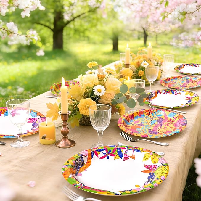 MUCHII 8.5 Inch Floral Bird Paper Plates 160 Count - 4 Vintage Designs, 40 Each - Decorative Disposable Dessert Plates for Parties, Wedding, Shower, Tea Party