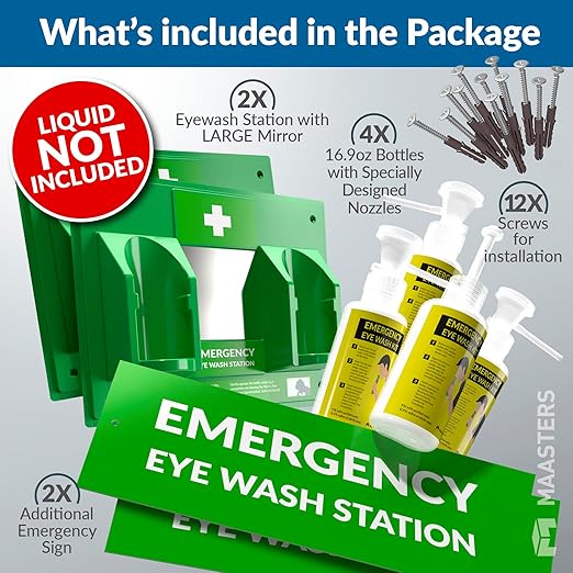 BPA Free Portable Eye Wash Station OSHA Compliant - Wall-Mounted First Aid Eye Wash Kit w/Mirror & 2X 16oz Empty Bottles - No Eye Wash Solution Included - Emergency Eyewash - Set of 2