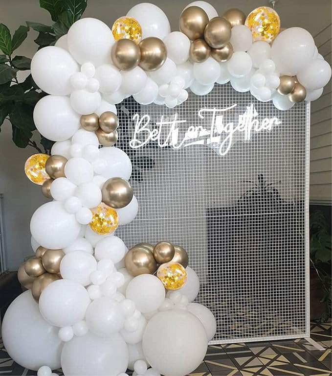 108pcs White Gold Balloon Garland Arch Kit 5, 10 Inch 12" White Gold Confetti Balloons Set for Birthday Baby Shower Wedding Graduation Mother's Day Christmas Party Decorations