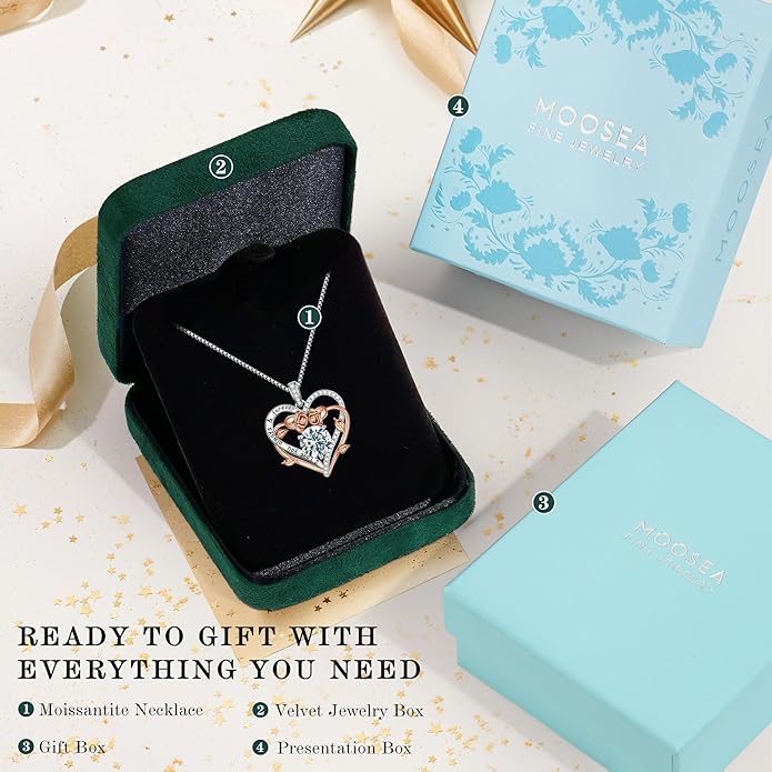MOOSEA Valentines Day Gifts for Wife Mom - S925 Sterling Silver 1-3 ct D Color VVS1 Clarity Moissanite Necklace, Anniversary Birthday Gift for Her