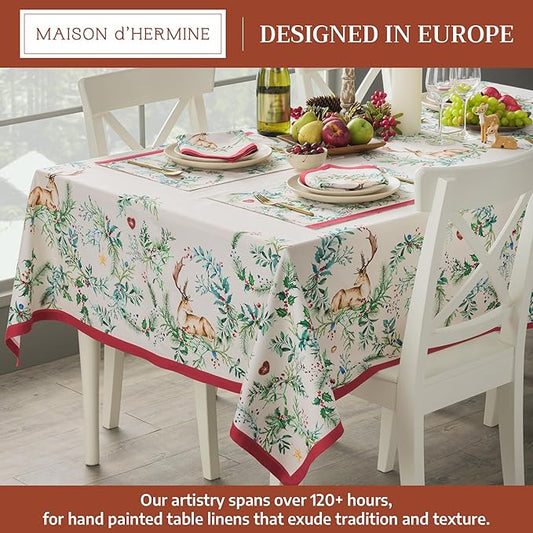 Maison d' Hermine Table Cloth Rectangle Table 100% Cotton 60 x 90 Inches Fall Tablecloth Reusable Everyday Use for Thanksgiving Christmas Decorations Dining Farmhouse Party (Holly Time)