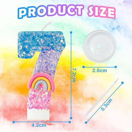 Rainbow Birthday Number Candles, Number 7 Candles, Cupcake Decorations, Macaron Birthday Cake Decorations, Cartoon Theme Party Supplies (Number 7)