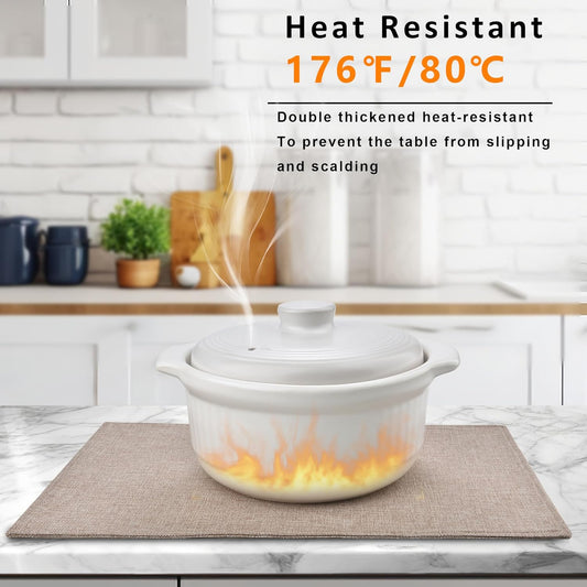 SLKQG Linen-Look Placemats Set of 8, Heat Resistant & Machine Washable Double-Layered Cloth Placemats for Dining Table, Indoor/Outdoor Use, Non-Slip Kitchen Table Mats (8, Natural Linen)