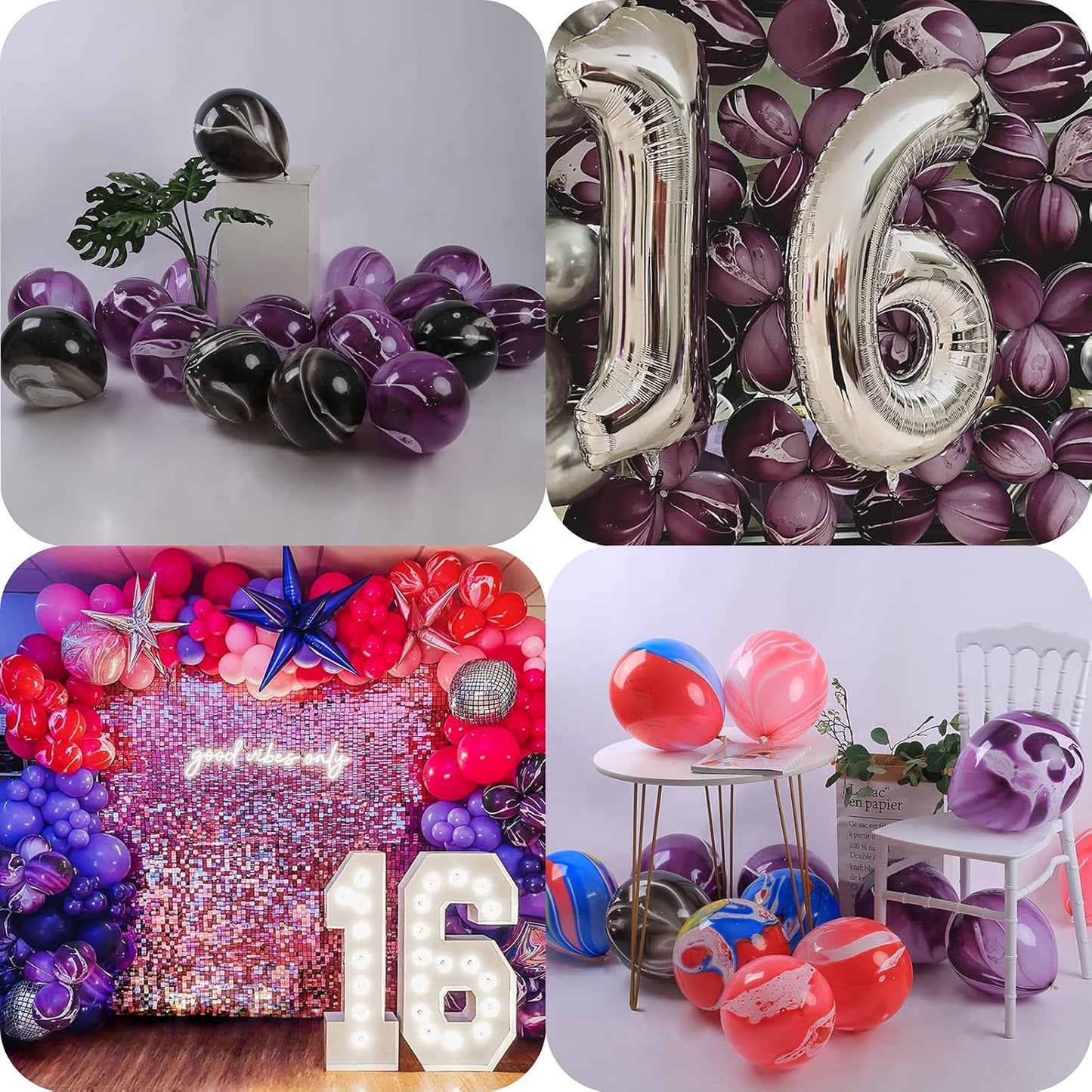 Purple Marble Balloons Marbled Agate Latex Balloons 12 Inch 50 PCS Swirl Balloons Purple Tie Dye Balloons for Birthday Party Christmas Decorations Wedding Baby Shower Festival