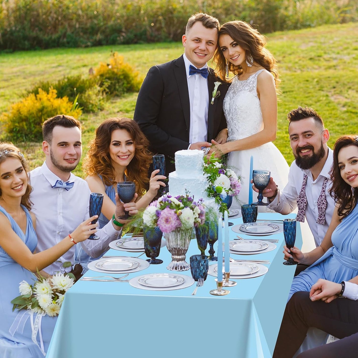 12 Pack Blue Plastic Tablecloth for Rectangle Tables, Ombre Blue Baby Shower Table Cover, Disposable Ocean Table Cloth for Birthday Wedding Picnic Under The Sea Party Decorations, 54x108 Inch