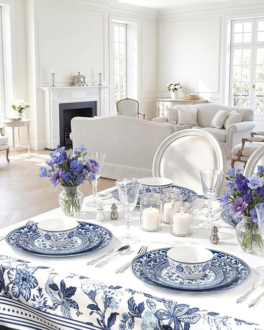 Hioasis 12Pcs Blue Charger Plates & Platters - 13 Inch plastic charger plates, Heavy-duty, BPA-free, Floral Table Chargers for Dinner Wedding & Party