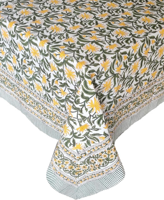 ATOSII 'Noor' 100% Cotton Boho Square Tablecloth, Handblock Floral Print Linen Table Cloth for Dining Table I Tabletop I Parties/Outdoor I Wedding I Spring/Summer (60" X 60")