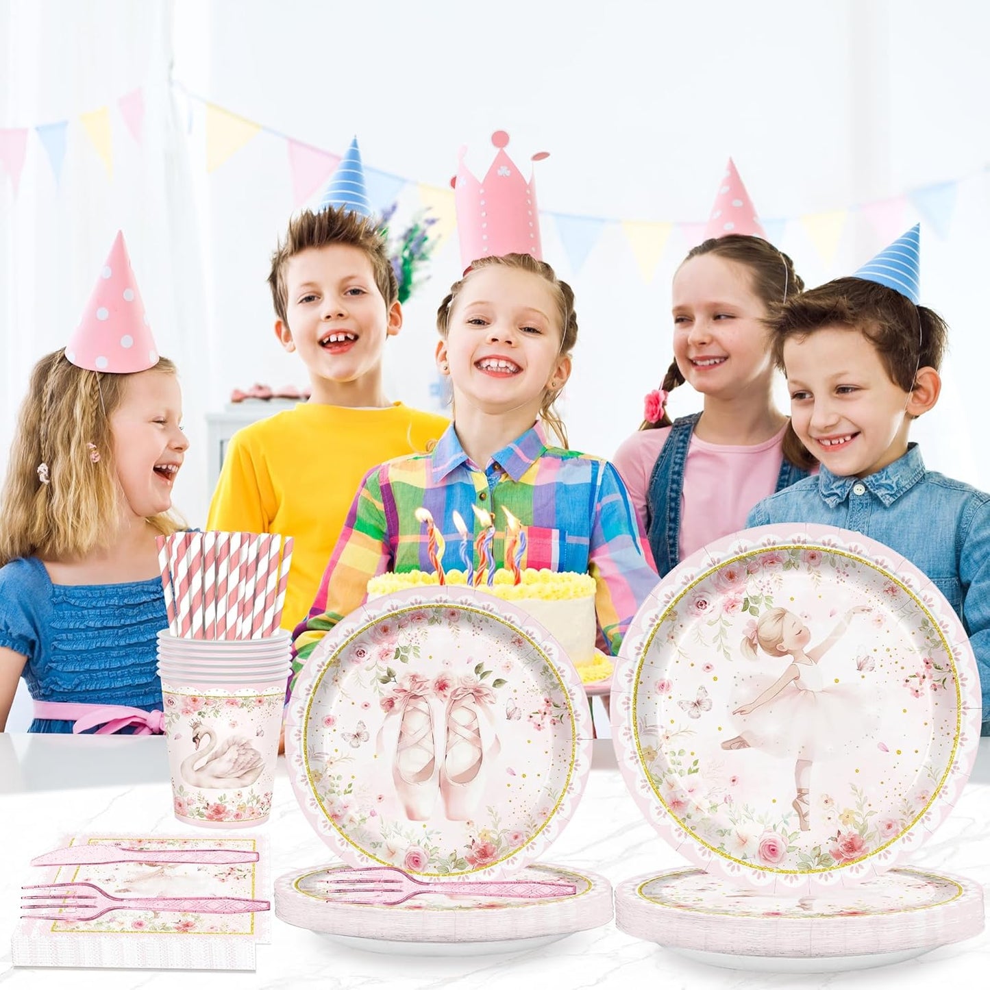 168PCS Princess Party Supplies for Girls Plates and Napkins for Birthday Party Star Themed Baby Shower Paper Plates Tableware 24 Guests