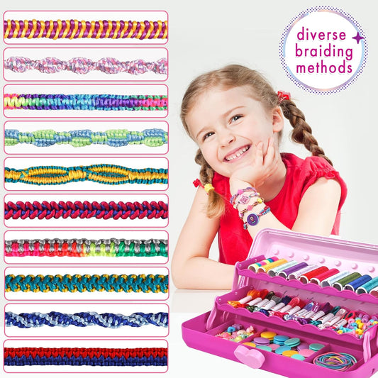 Friendship Bracelet Making Kit with Storage Box,DIY String Bracelet Arts and Craft for Girls Aged 8-12,Kids' Travel Activity Toy Set,Easter Birthday Gifts for Ages 6 7 8 9 10 11 12 Year Old Rose