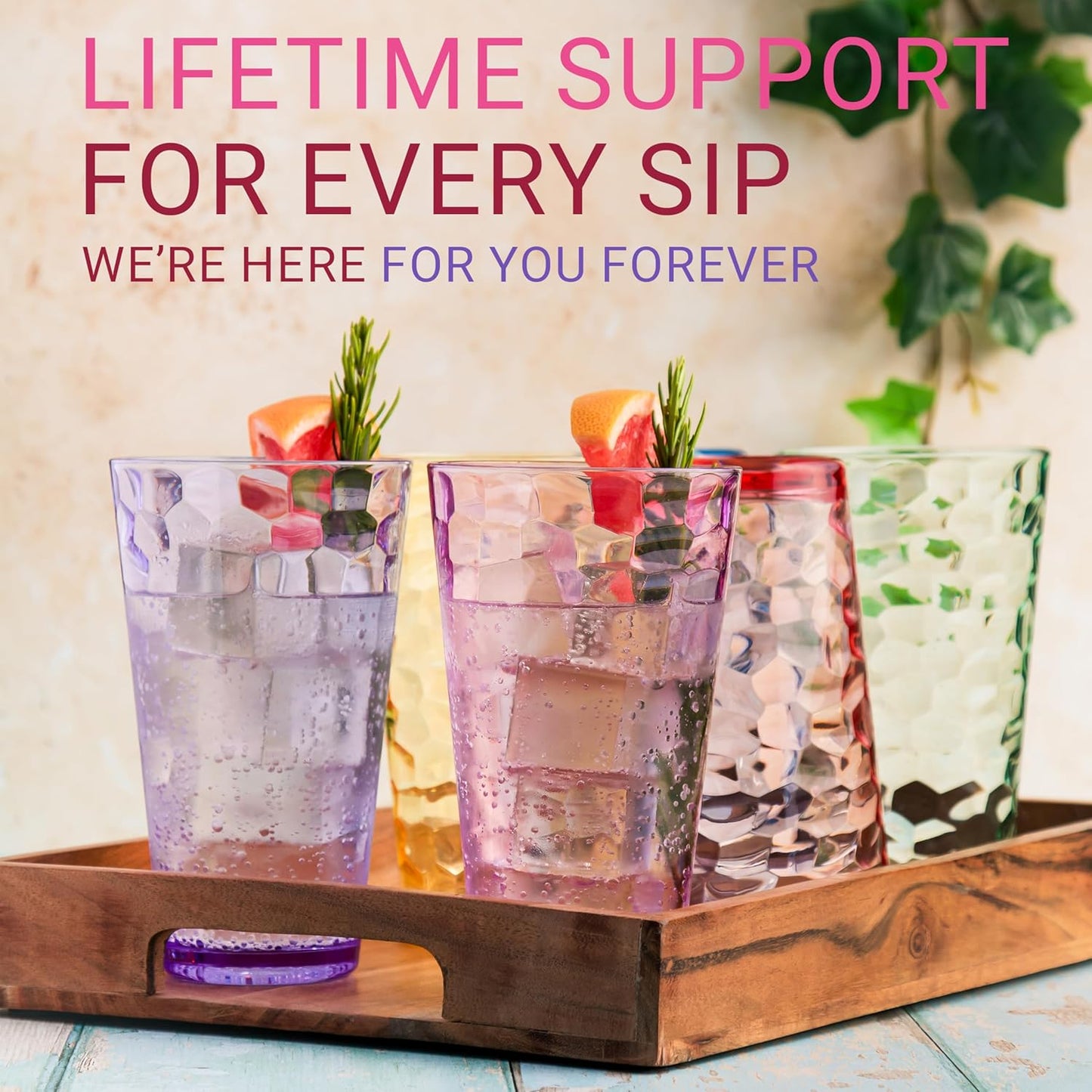 Hammered Plastic Drinking Tumbler, Dishwasher-Safe Premium Quality Water Glasses, BPA-Free Reusable Mixed Colors Assorted Stackable Cups, 22 oz Set of 6