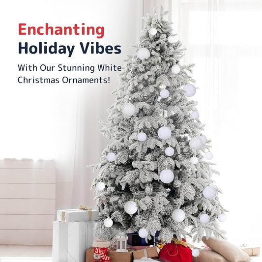 Prextex 36pc Shatterproof White Christmas Balls Ornament Set - Festive Christmas Tree Ornaments in 3 Different Sizes and 6 Styles - Holiday Decoration with Hanging Loops for Tree, Wreath, Party Decor