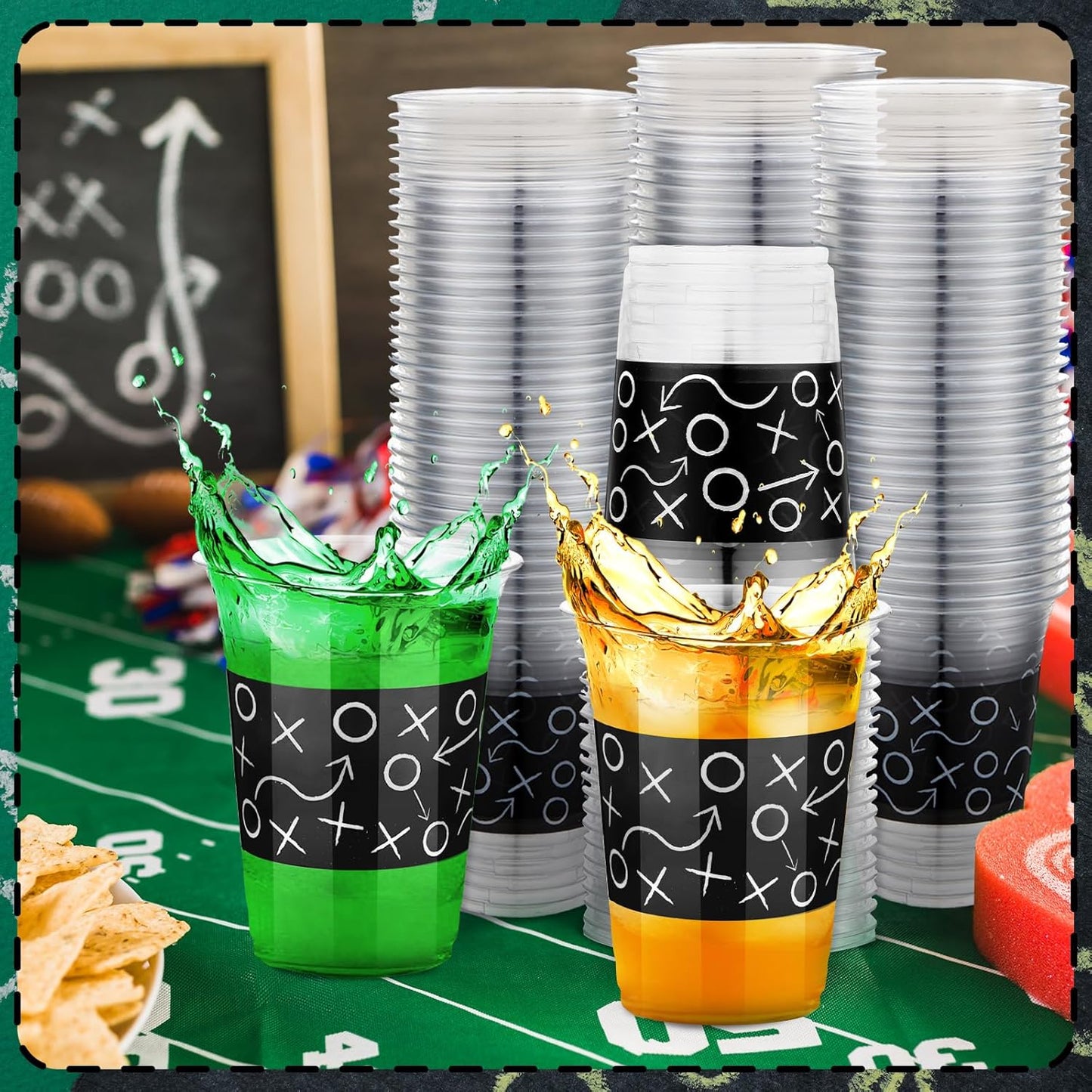 100 Pcs 16 oz Football Plastic Cups, Football Themed Party Supplies, Disposable Clear Football Party Beverage Ice Cream Coffee Cups for Football Sport Theme Birthday Party Favors Toy