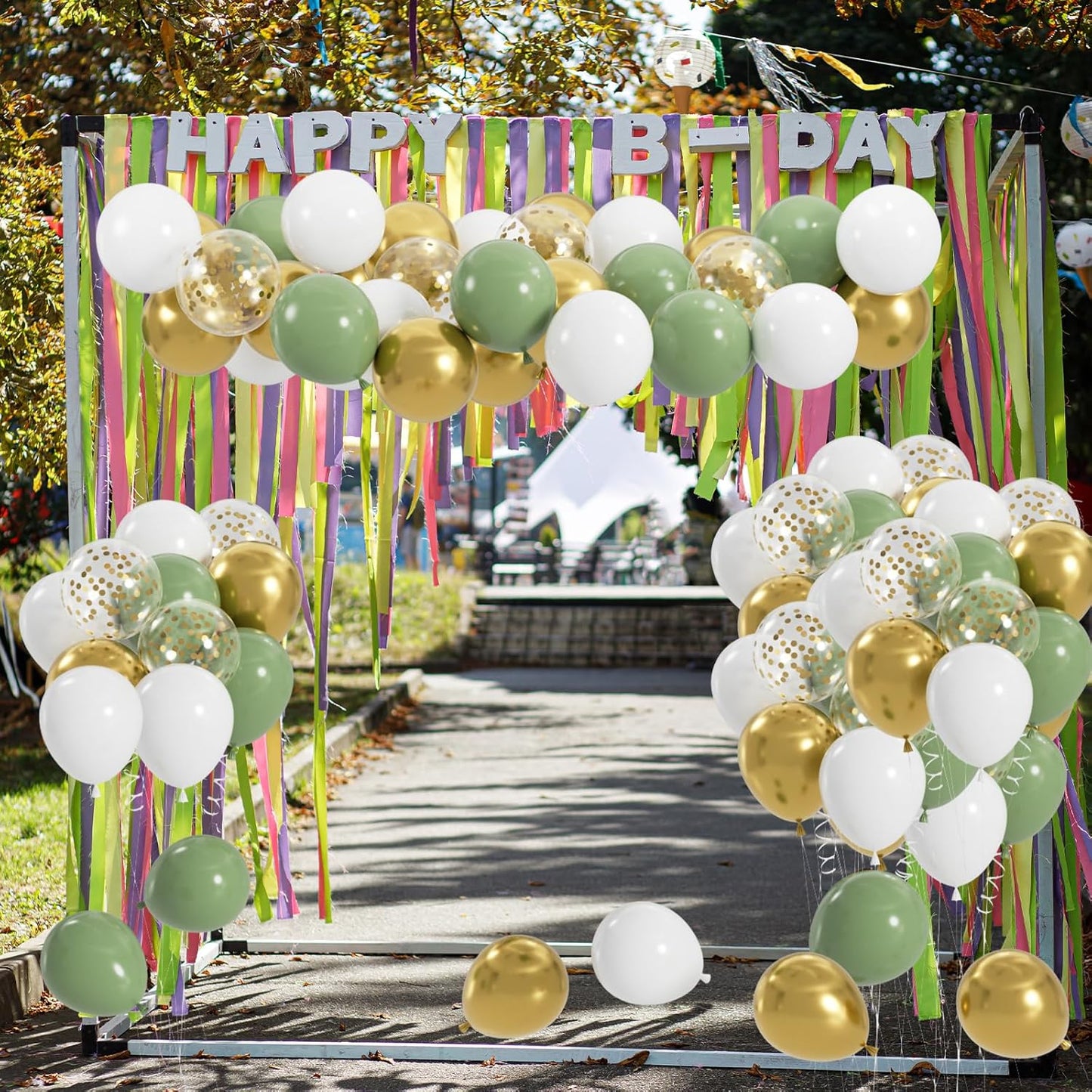 50pcs Sage Green Gold White Balloons, 12inch Olive Green and Gold Confetti Latex Balloons for Birthday Baby Shower Gender Reveal Wedding Party Decoration