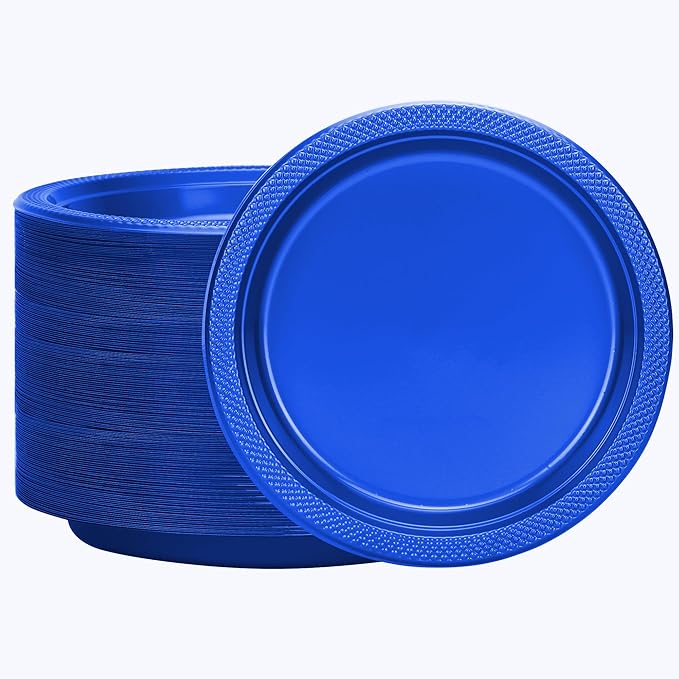 Hanna K. Signature Collection Blue Plastic Plates 7 Inch - 600 count Solid Round Party For Weddings, BBQs, Birthday Disposable Dessert (82270 (case))