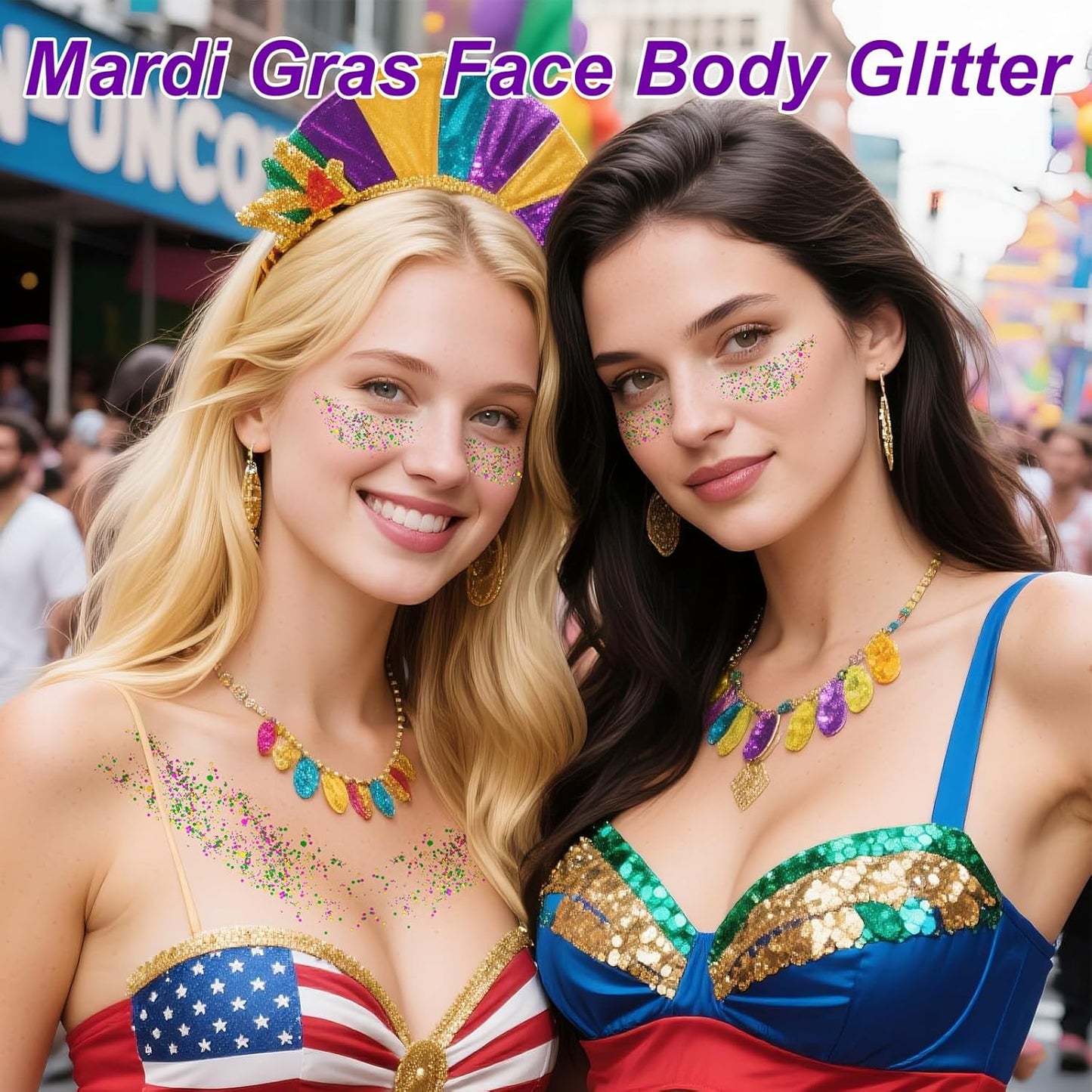 Mardi Gras Gold Hair Glitter Stick,Purple Green Face Body Glitter Makeup,Waterproof Carnival Costume Outfits for Women & Kids,Mardi Gras Accessories Singer Concerts Chunky Glitter