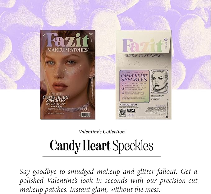 Fazit Makeup Patches - Candy Heart Speckles - Glow Up Make-Up Patches - Cute Glitter Makeup Accessories for Women - Cosmetic Glitter for Face