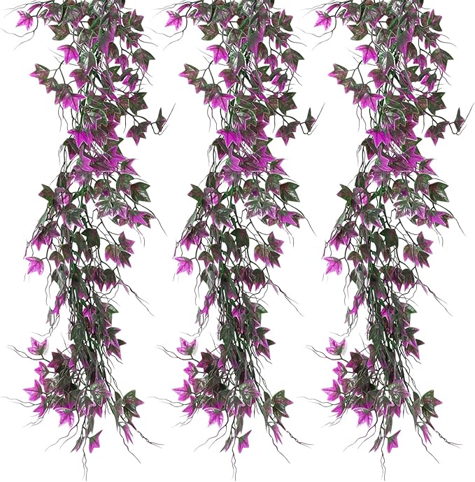 Fake Ivy Garlands for Decoration Christmas Wall Leaves Decor Vines for Bedroom Artificial Leaves for Home Room Wall Outdoor Garden Party Proch Wedding Backyard Arch Thanksgiving Decor(Fuchsia)