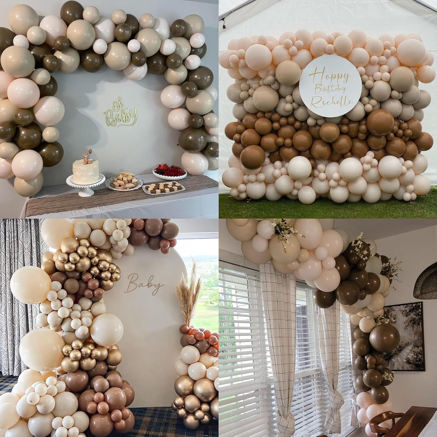 Brown Beige Gold Balloons Blush Neutral Tan Sand White Champagne Latex Balloon 50pcs 12inch Retro Apricot Cococa Coffee Helium Balloons for Bear Boho Birthday Baby Shower Party Decorations