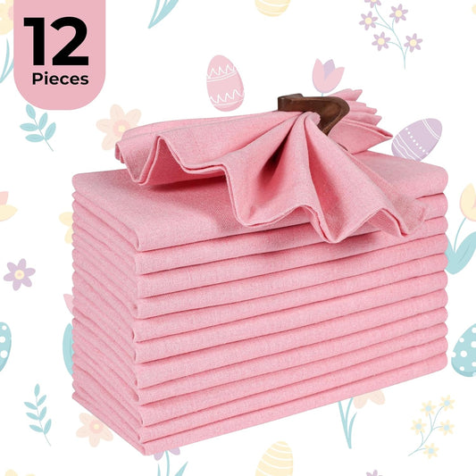 Homidate Cotton Cloth Napkins Set of 12 – 18x18 Baby Pink – Soft Machine Washable Fabric Napkins for Weddings, Thanksgiving, Christmas & Everyday Dining