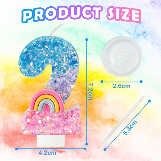 Rainbow Birthday Number Candles, Number 2 Candles, Cupcake Decorations, Macaron Birthday Cake Decorations, Cartoon Theme Party Supplies (Number 2)