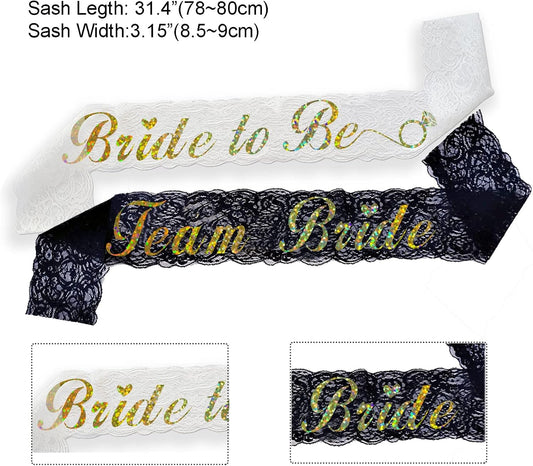 Team Bride Sash Set- 1 White Lace Bride to Be Sash and 6 Team Bride Sashes for Bachelorette Party Supplies