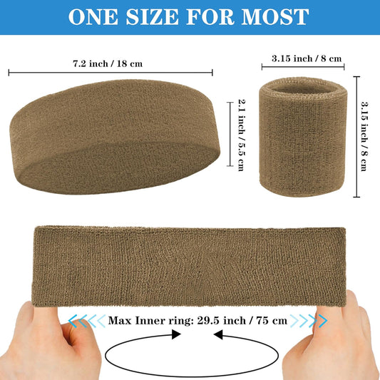 6 Pieces Sweatband Set Sports Headband Wristband Set, Moisture Wicking Athletic Sweatbands 4 Wrist Sweatband and 2 Headbands, Terry Cloth Sweat Absorbing Head Band for Workout