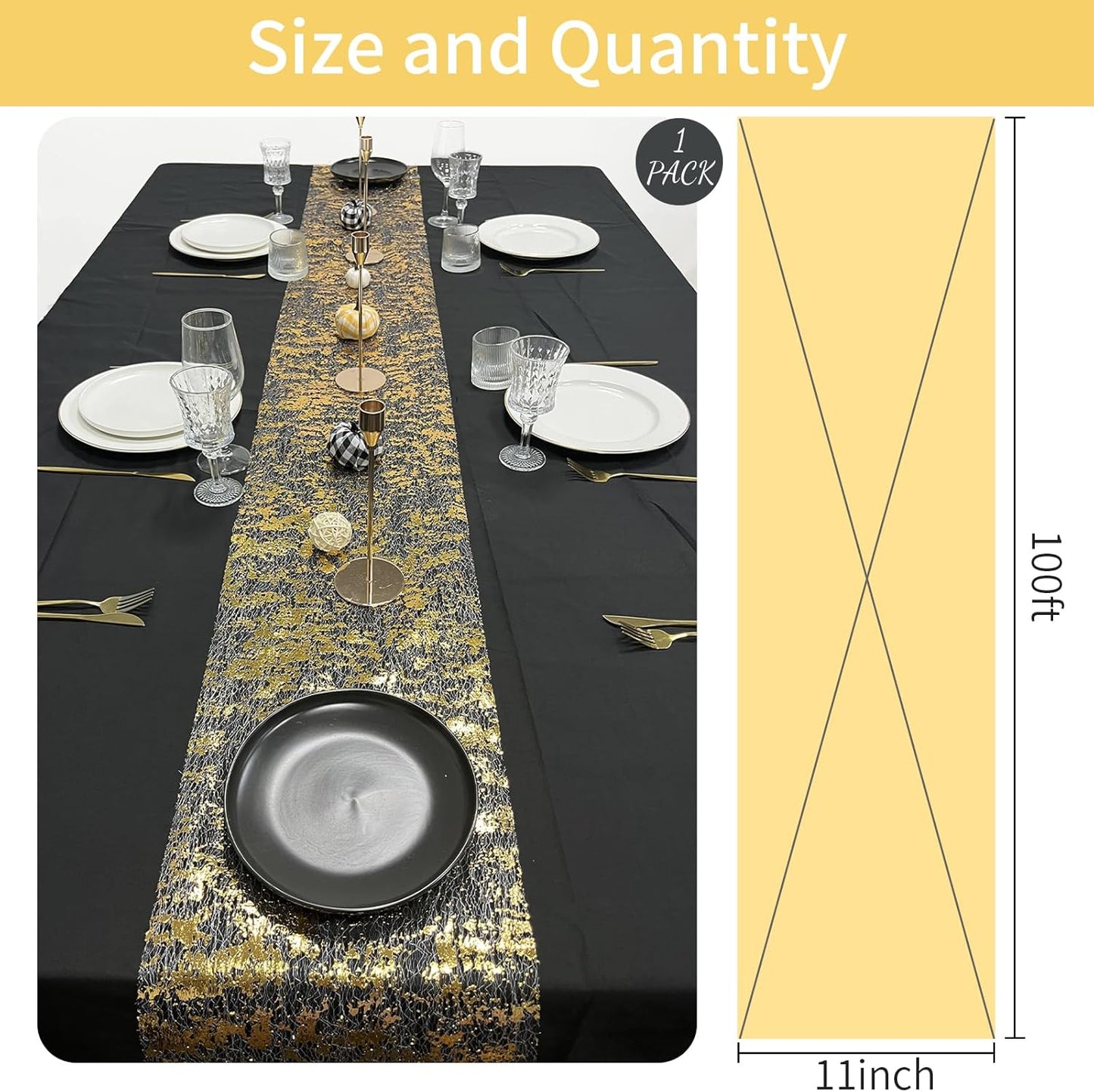 100ft Metallic Gold Mesh Sheer Table Runner Roll - Extra Long Gold Table Decorations for Event Party, Wedding, Birthday, Christmas Table Centerpieces Decor - 1pc