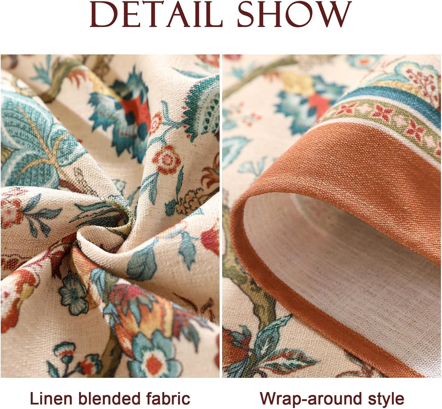 Linen Colorful Floral Rectangle Tablecloth,Vintage Indian Colorfast Block Print Extra Long Table Cloth,Decor Table Cover for Kitchen,Dining,Thanksgiving,Christmas,63"*110"-Mangala