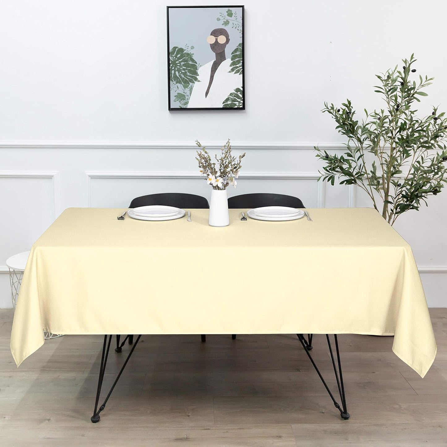 sancua Rectangle Tablecloth - 60 x 84 Inch - Stain and Wrinkle Resistant Washable Polyester Table Cloth, Decorative Fabric Table Cover for Dining Tables, Buffet Parties and Camping, Beige