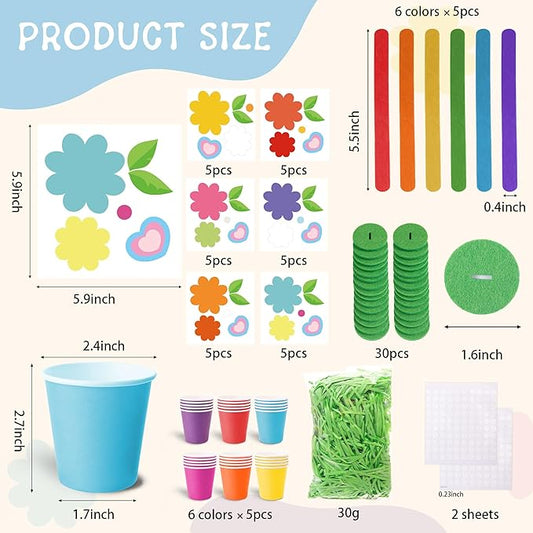 FULAIERGD 30 Packs Mother's Day Flower Paper Pot Craft Kits Make Your Standing Spring Flower Craft Kits Paper Cup Arts Crafts Decorations for Mom Fun DIY Decor Home Art Activities