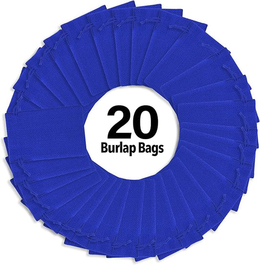 Mandala Crafts 7X9 Inch Royal Blue Burlap Drawstring Gift Bags for Favors - 20 Medium Linen Sacks Gift Pouches for Candy, Coffee, Jewelry, Wedding, and Party Supplies