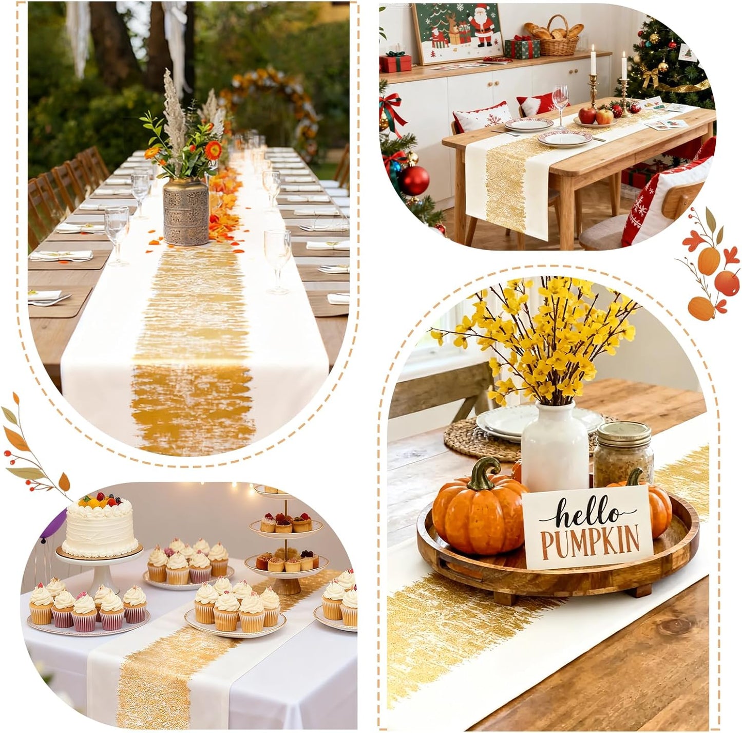 Metallic Style Fall Table Runner, Cotton and Linen Christmas Gold Table Runners 72 inches Long, Pre-Pressed Metal Striping Process, Birthday Wedding Decorations for Home Decor(Gold, 13"x72")