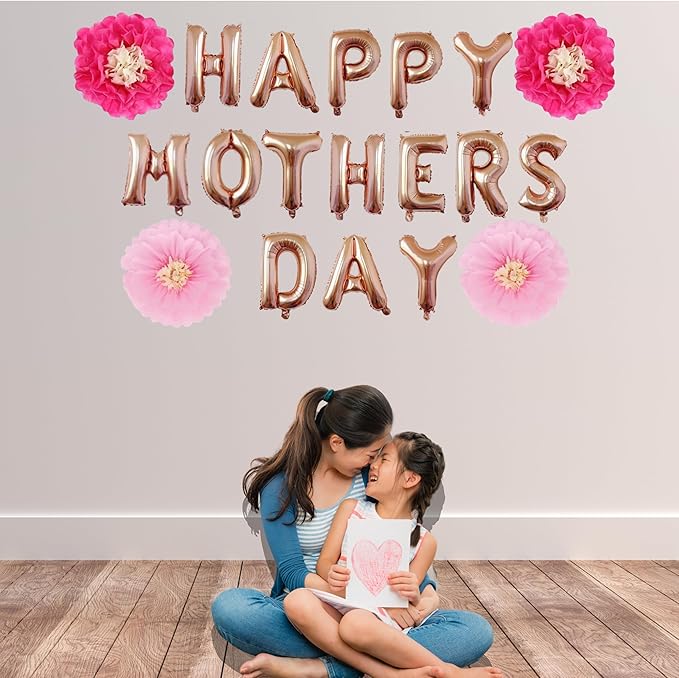 Mother’s Day Party Balloons Kit Decorations 16 inch Foil Balloon Set Happy Mother's Day Best Mom Balloon Set Decoration for Mother's Day (Hot Pink Flower Balloon)